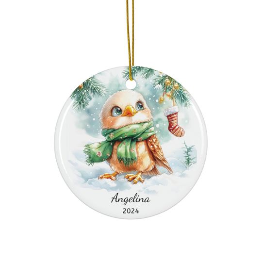 Discover Personalized Eagle Christmas Ornament, Custom Ceramic Holiday Keepsake, Winter Tree Decoration, Unique Gift for Nature & Wildlife Lover