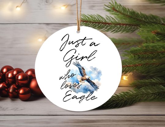Discover Eagle Ornament, White Ceramic Ornament, Eagle Gift Idea, Round Ornament, Gift for Eagle Lover