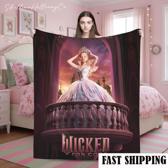 Wicked Change For Good Blanket, Elphaba and Glinda Fleece Blanket, Wizard Movie Gift