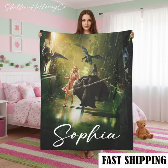 Wicked Change For Good Blanket, Elphaba and Glinda Fleece Blanket, Wizard Musical Gift