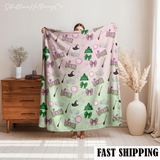 Wicked Change for Good Blanket, Elphaba and Glinda Fleece Blanket, Wizard of Oz Musical Gift