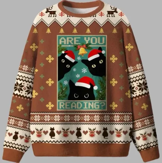 Discover Black Cat Are You Reading Ugly Christmas Sweater