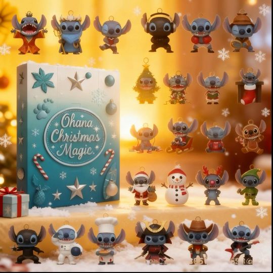 Discover 2025 Blue Alien Christmas 2D Acrylic Advent Calendar 24 Christmas Tree Decoration Set