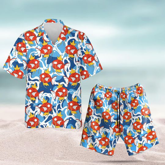 Fish Magikarp Hawaiian Shirt and Short, Anime Beach Shirt, Water Type Aloha, Gift For Him