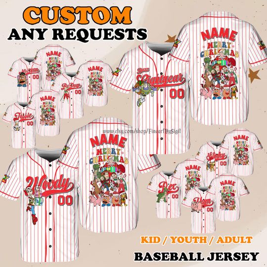 Discover Toy Story Merry Christmas Jersey, Woody Buzz Lightyear Jessie Shirt, Christmas Outfit, Disneyland Trip Gift Shirt, Bo Peep Baseball Jersey