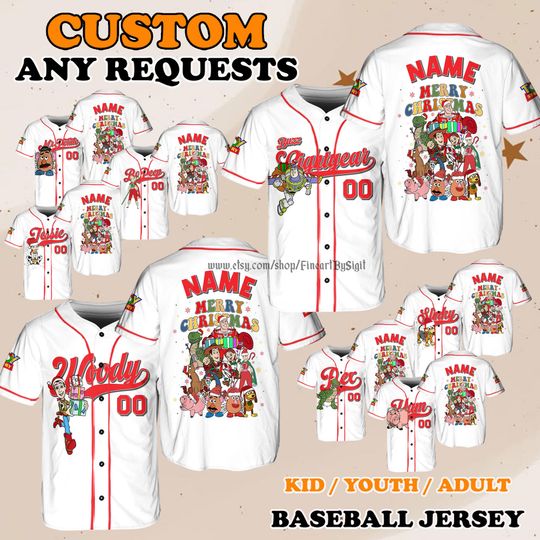 Discover Christmas Toy Story Bo Peep Rex Jersey Shirt, Disney Merry Christmas Jersey, Holiday Outfit for Disney Trip, Hamm Forky Slinky Dog Shirt