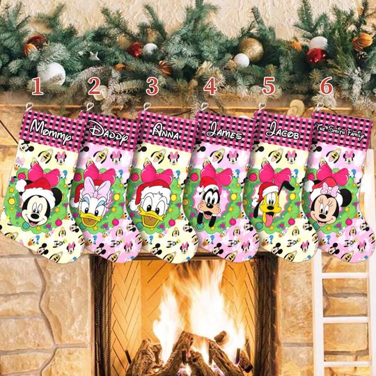 Discover Mickey And Friends Head Santa Hat Xmas Stocking, Mickey Mouse Christmas Stockings, Mickey Mouse Christmas Socks Home Decoration