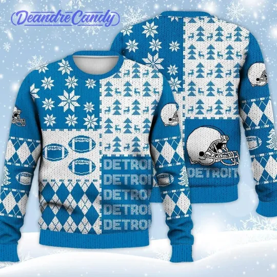 Detroit Retro Football American Ugly Sweater Fullsize, Gift For Fans, Christmas Gift