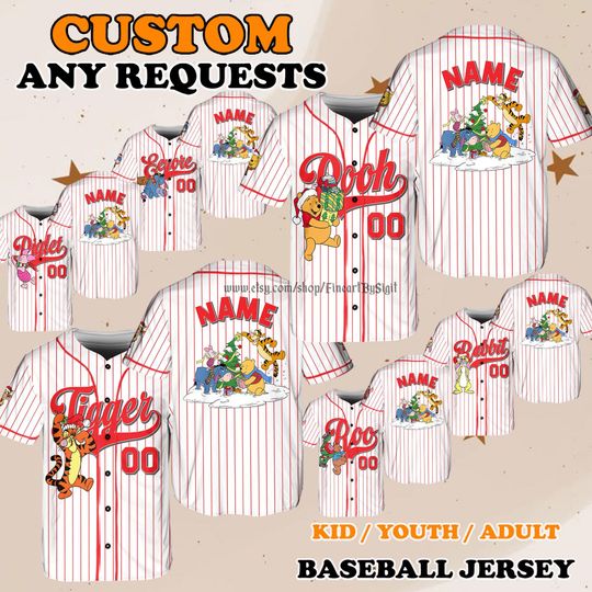 Discover Winnie the Pooh Very Merry Christmas Jersey, Piglet Tigger Eeyore Rabbit Baseball Jersey, Lumpy Gopher Shirt, Disneyland Trip Gift Shirt