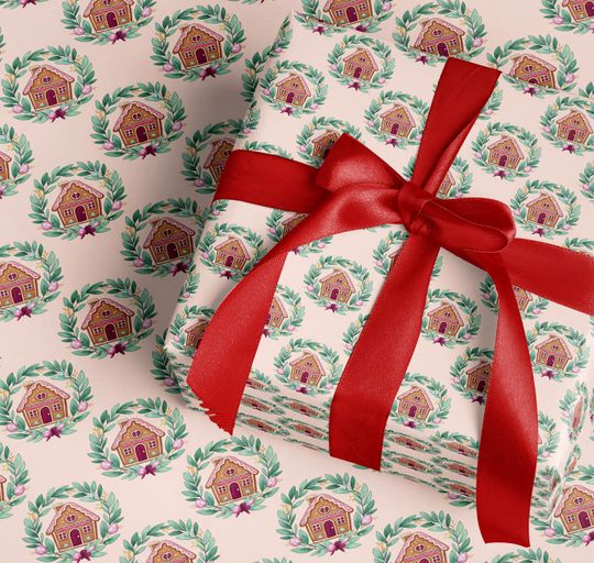 Discover Pink Christmas Wrapping Paper Gingerbread House Holiday Gift Wrap Roll Classic Christmas Xmas Gift Wrapping Paper Christmas Decor
