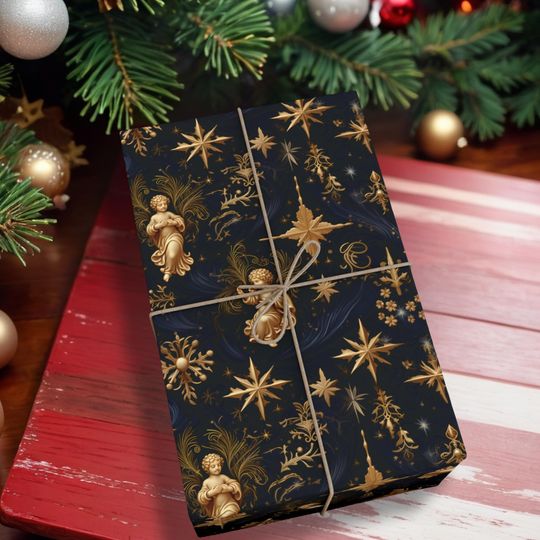 Discover Xmas wrapping paper Xmas gift wrap Angel wrapping paper Angel Gift Wrap Angelic wrapping paper Angelic gift wrap Stars and snowflakes K6