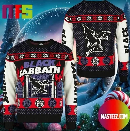 Discover Black Sa1bbath Mascot Henry Logo Snowflake Pattern Ugly Christmas Sweater