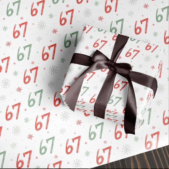Discover Funny 67 Christmas Wrapping Paper, Santa Meme Gift Wrap for Kids, Red and Green Holiday Gift Wrap Roll, Hilarious Christmas Gift Idea