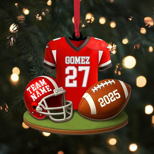 Discover Personalized American Football Christmas Ornament,Custom Football Player Uniform 2 Layer Ornament, Football Helmet And Ball,Football Uniform