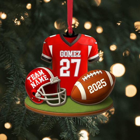 Discover Personalized American Football Christmas Ornament,Custom Football Player Uniform 2 Layer Ornament, Football Helmet And Ball,Football Uniform