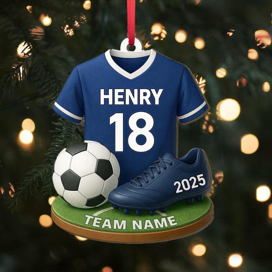 Discover 2D Flat Soccer Ornament, Personalized Soccer Kit 3D Effect Acrylic Ornament, Birthday Gift for Son Daughter,Grandkids Gift from Grandparents