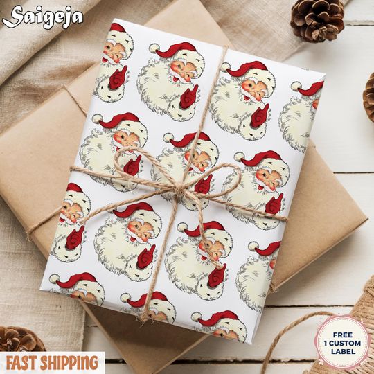 Vintage Santa Wrapping Paper Christmas Gift Wrap Antique Christmas Paper Santa Claus Gift Wrap Holiday Traditional Xmas Festive Paper Rolls