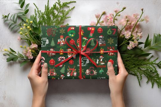 Discover Funny 6 7 Meme Wrapping Paper, Trendy Festive Christmas Gift Wrap, Holiday Wrapping papers