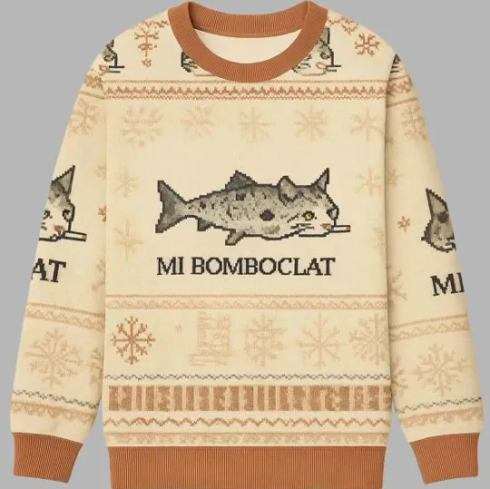 Bomboclat Fish Cat Meme Ugly Christmas Sweater, Gift For Fans, Christmas Gift