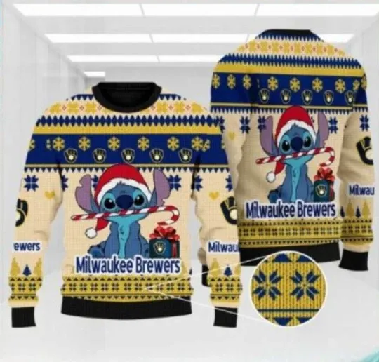 Stitch Milwaukee Brewer Ugly Christmas Sweater Festive Holiday Look