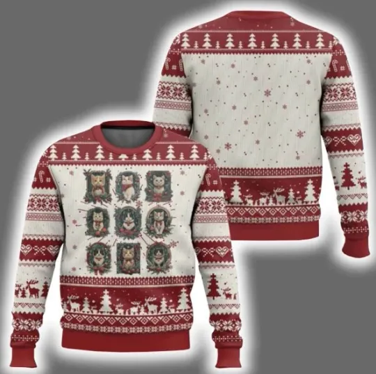 Discover Xmas Cat Vintage Kitten Victorian Holly Wreath Ugly Christmas Sweater