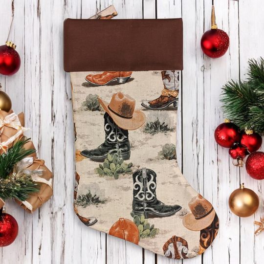 Discover Cowboy Boots Christmas Stocking, Southwest, Cactus, Arizonna Desert, Cowboy Hats, Texas Decor, Western, Wild West