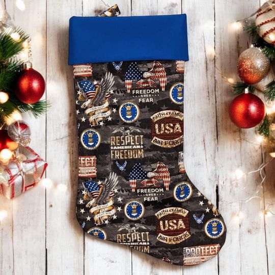 Discover Air Force Christmas Stocking, Honor Our Troops, Overseas Service, Veterans, Military, American Eagle
