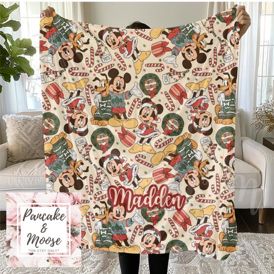 Discover Christmas Cartoon Mouse Fleece Blanket for Disney Fans | Cozy Minky Vintage Style Holiday Throw