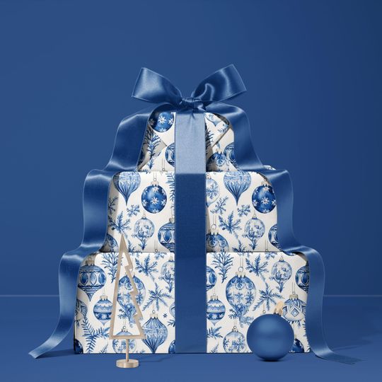 Discover Vintage Christmas Wrapping Paper Christmas Gift Wrap Blue Chinoiserie Christmas Toile Gift Christmas Wrapping Paper Rolls Holiday Gift Wrap