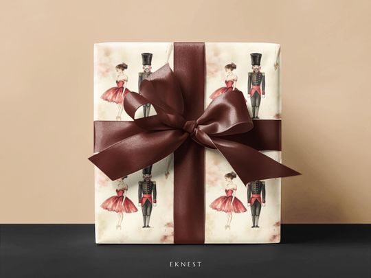 Discover Nutcracker Ballerina Christmas Wrapping Paper, Christmas Tree Gift Wrap, Vintage Holiday Spirit Gift Wrap Dancing Watercolour