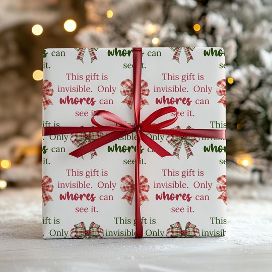 Discover Inappropriate Christmas Wrapping Paper | Funny Adult Gift Wrap with Plaid Bow | Offensive Holiday Gag Gift, White Elephant