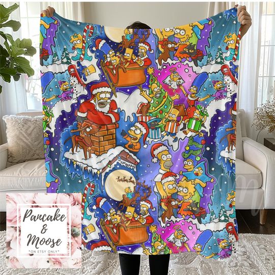 Discover Christmas Simp Cartoon Family Blanket | Festive Cozy Throw | Personalized Minky Blanket | Holiday Gift for TV Show Fans