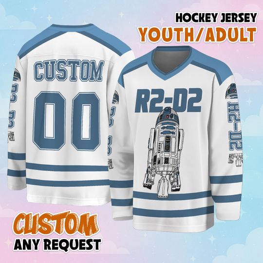 Discover Personalized R2- D2 Hockey Jersey, Custom R2- D2 Robot Shirt, Disney Star Wars, Cute Gifts For Fans Disney