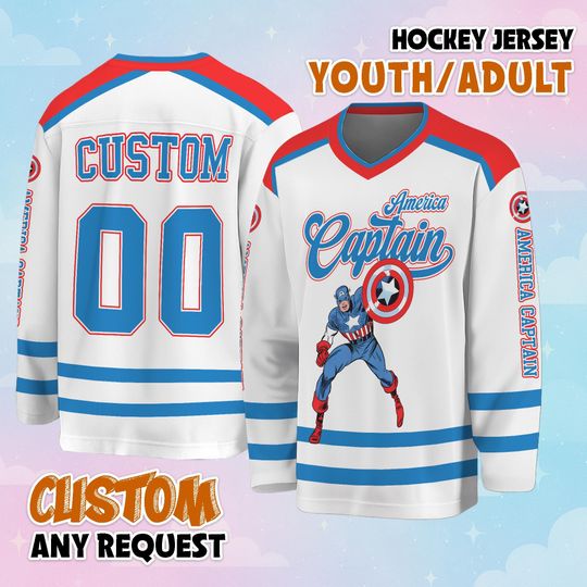 Discover Custom Captain America Hockey Jersey, Marvel Hockey Jersey, Hockey Fan Lover Gift, Hockey Team Outfit