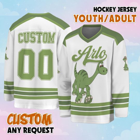 Discover Personalized Arlo Hockey Jersey, The Good Dinosaur Jersey, Hockey Fan Lover Gift, Hockey Team Outfit