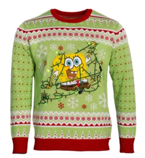 Spongebob Tangled Led Lights Ugly Christmas Sweater, Gift For Fans, Christmas Gift