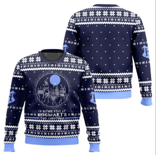 harry potter i d rather stay at hogwart this christmas ugly sweater