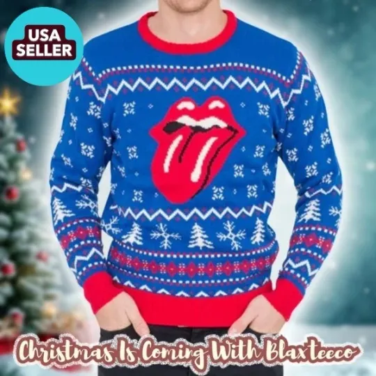 Rolling Stones Tongue Logo Retro Style 2025 Ugly Christmas Sweater