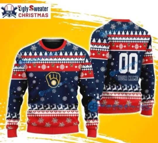 Milwaukee Brewer Red And Navy Festive Reindeer Sweater
