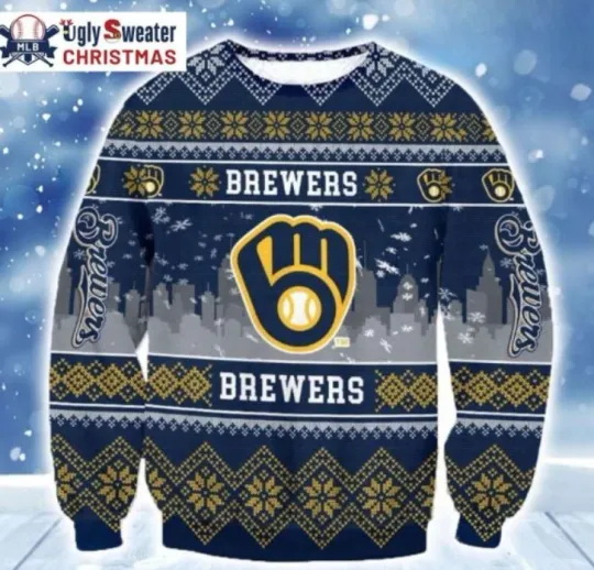Milwaukee Brewer Christmas Sweater Iconic Team Logo Pattern
