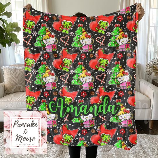 Discover Christmas Kitty and Grump Blanket | Cute Holiday Minky Velveteen Throw | Kawaii Christmas Blanket for Kids & Teens