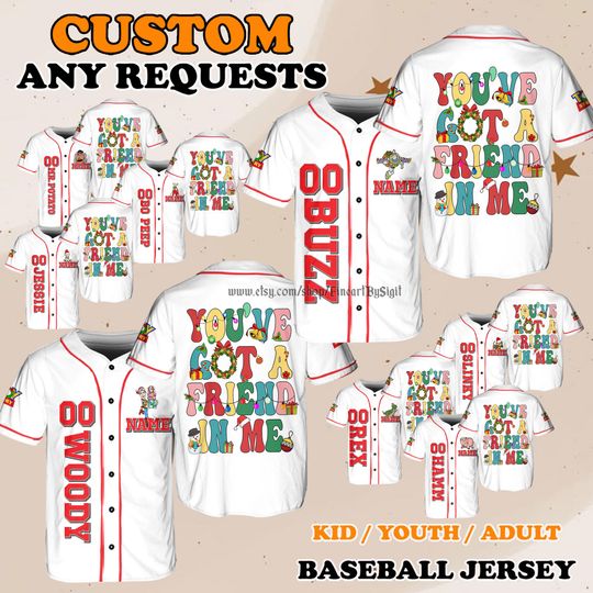 Discover Christmas Slinky Dog Bullseye Lotso Duke Caboom Jersey, Toy Story Youve Got a Friend in Me Baseball Jersey, Holiday Outfit for Disney Trip