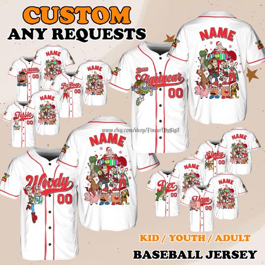 Discover Lotso Duke Caboom Jersey Shirt, Christmas Toy Story Characters Jersey, Holiday Outfit for Disney Trip, Gabby Gabby Trixie Combat Carl Shirt