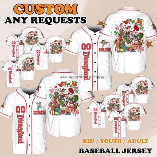 Discover Christmas Toy Story Characters Baseball Jersey, Rex Jersey Shirt, Disneyland Christmas Outfit, Family Matching Outfit, Hamm Forky Jersey
