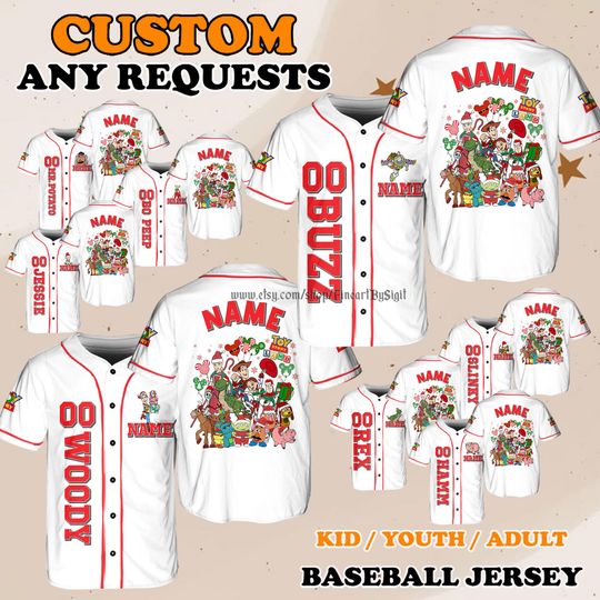 Discover Toy Story All Characters Baseball Jersey, Woody Jersey Shirt, Christmas Outfit, Disneyland Trip Gift Shirt, Buzz Lightyear Jessie Jersey