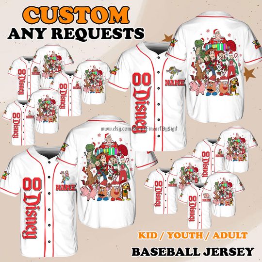 Discover Woody Gabby Gabby Trixie Combat Carl Shirt, Disneyland Toy Story Characters Baseball Jersey, Christmas Outfit, Christmas Holiday Gift Shirt