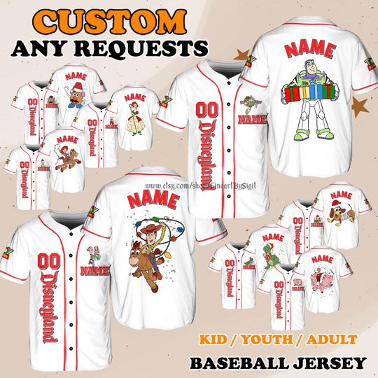 Woody Buzz Jersey, Disneyland Toy Story Characters Baseball Jersey, Slinky Dog Bullseye Lotso Baseball Jersey, Christmas Holiday Gift Shirt