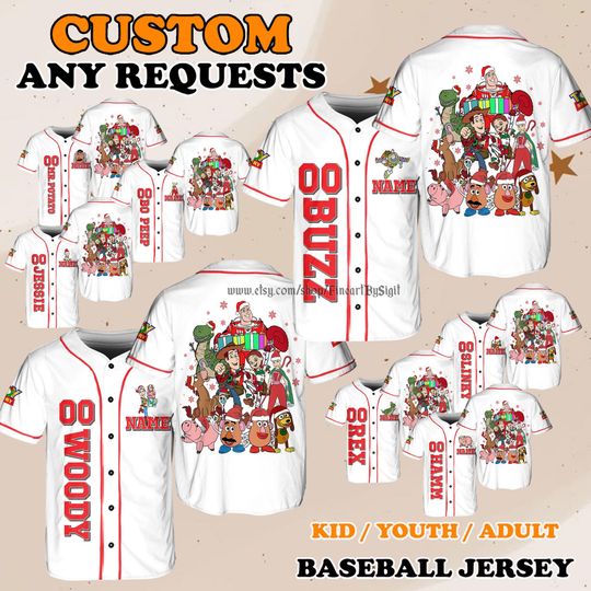 Discover Buzz Lightyear Jessie Bo Peep Rex Jersey, Toy Story Characters Baseball Jersey, Disneyland Christmas Outfit, Holiday Outfit for Disney Trip