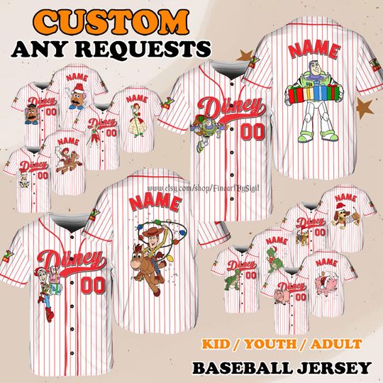 Discover Disney Toy Story Characters Baseball Jersey, Woody Jersey Shirt, Christmas Outfit, Family Matching Outfit, Buzz Lightyear Jessie Jersey