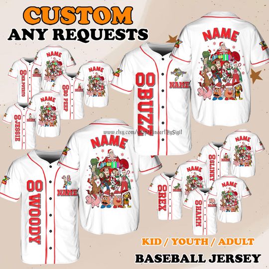 Discover Toy Story Characters Baseball Jersey, Trixie Jersey Shirt, Disney Christmas Outfit, Disneyland Trip Gift Shirt, Combat Carl Woody Jersey